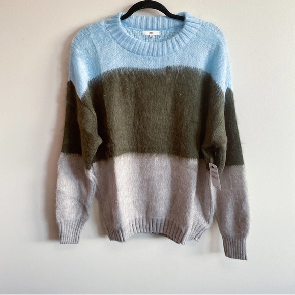 BP. Womens Blue Trixie Multi Stripe Oversize Brushed Pullover Sweater - Picture 1 of 7